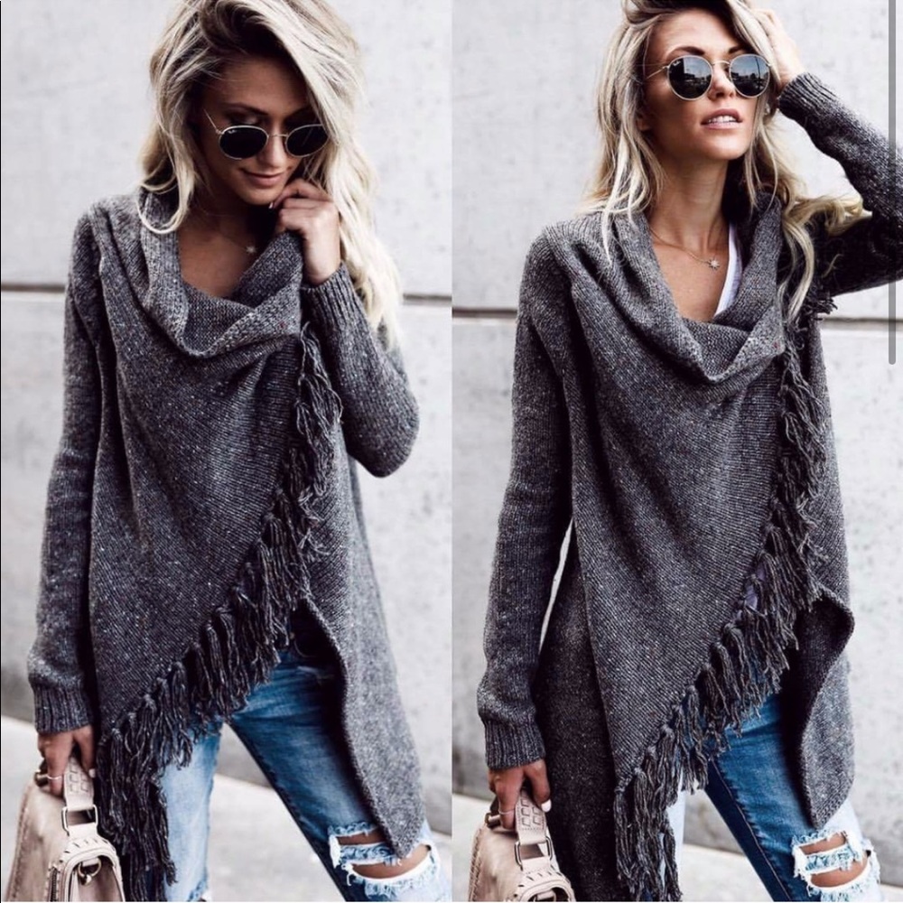 Vici Collection Speckled Fringe Cardigan